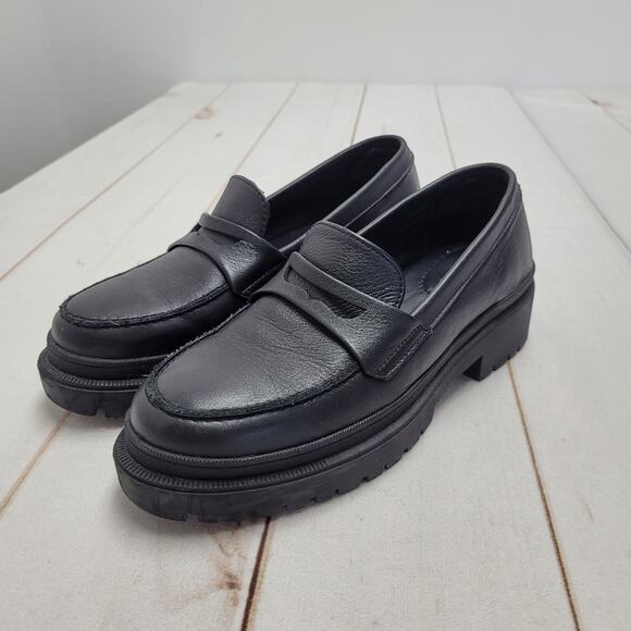 Patina black platform chunky penny leather loafers shoes - Picture 1 of 9